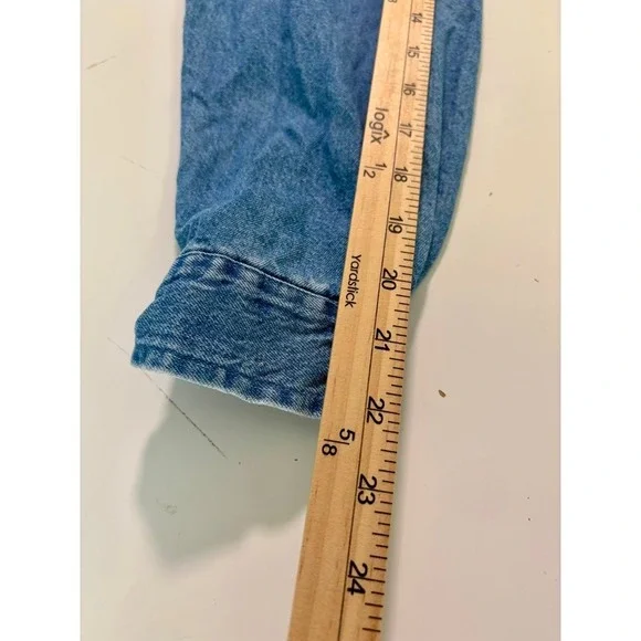 Vintage Christopher & Banks Denim Shirt Womens Sz L Teddy Bear America July 4th - Picture 16 of 16